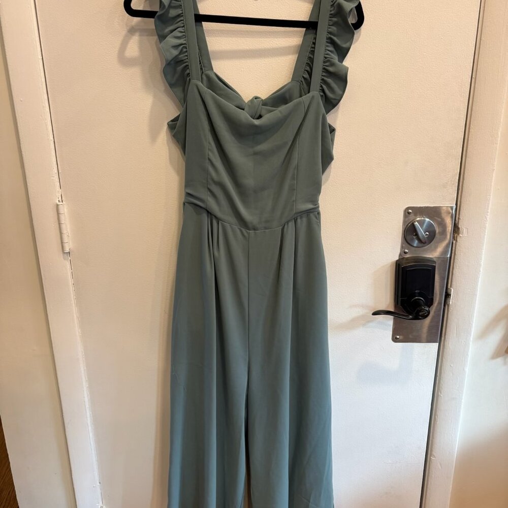 Very Good, Ruffled Detailed Jumpsuit, Sage Green, L - Picture 3 of 4